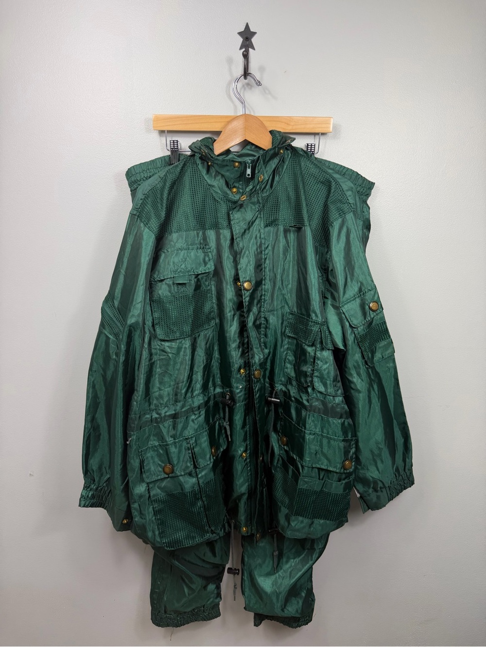Vintage 90s AST Sportswear Nylon Tracksuit Set Large Green Utility Cargo Fishing